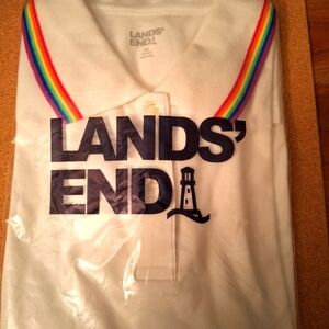 Land's End White Polo with Rainbow Collar Women's Plus Size 3x Cotton Mesh New